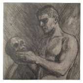 Lichaam van een Man dat de schedel vasthoudt (door Tegeltje (Voorkant)