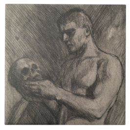 Lichaam van een Man dat de schedel vasthoudt (door Tegeltje