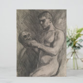 Lichaam van een man die een schedel vasthoudt (doo kaart (Staand voorkant)