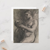 Lichaam van een man die een schedel vasthoudt (doo kaart (Voorkant / Achterkant in situ)