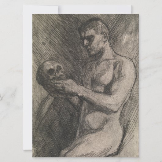 Lichaam van een man die een schedel vasthoudt (doo kaart (Voorkant)