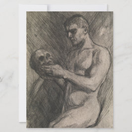 Lichaam van een man die een schedel vasthoudt (doo kaart