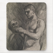 Lichaam van een man die een schedel vasthoudt (doo