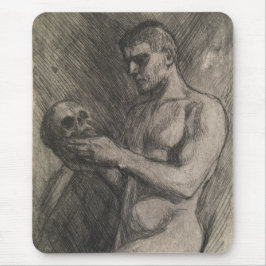 Lichaam van een man die een schedel vasthoudt (doo muismat