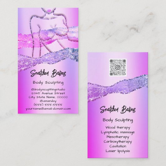 Lichaamsbedekking Cosmetica Logo QR Roze Glitter L Visitekaartje (Voorkant / Achterkant)