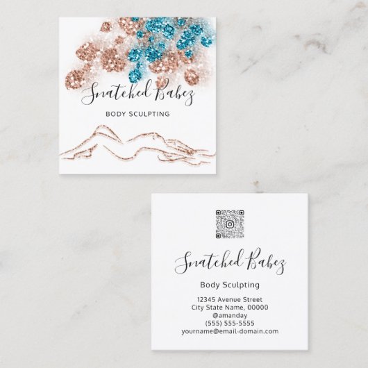 Lichaamsbloedslachting QRCODE-Roos Blauwgroen blau Vierkante Visitekaartje (Voorkant / Achterkant)