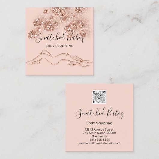 Lichaamsbloedslachting QRCODE Roos SPA Vierkante Visitekaartje (Voorkant / Achterkant)