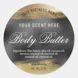 Lichaamsboter is zwart met gouden inkt ronde sticker