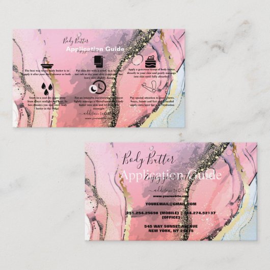 Lichaamsboter Toepassing Roze Gold Waterverf Bu Visitekaartje (Voorkant / Achterkant)