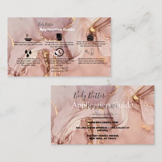 Lichaamsboter Toepassing Roze Gold Waterverf Bu Visitekaartje (Voorkant / Achterkant)