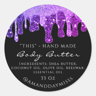 Lichaamsboter Verpakking Glitter Drip Paars Roze Ronde Sticker