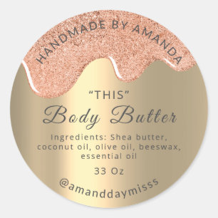 Lichaamsboterdruppels Product Verpakking Roos Gold Ronde Sticker