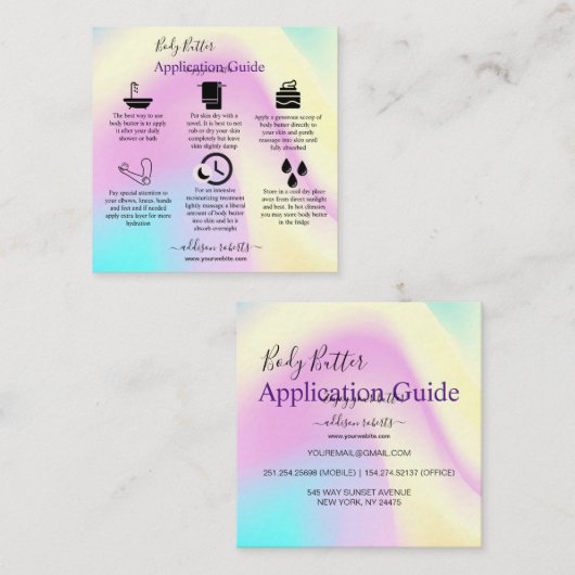 Lichaamsbutter Application Guide Modern Glam Vierkante Visitekaartje (Voorkant / Achterkant)
