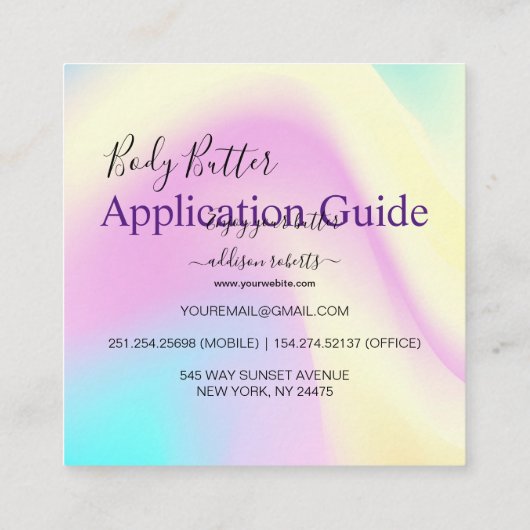 Lichaamsbutter Application Guide Modern Glam Vierkante Visitekaartje (Achterkant)