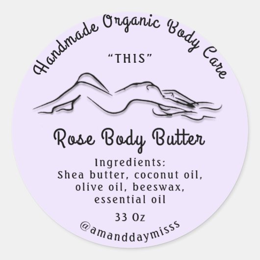 Lichaamsbutter Balm Care Verpakking Zwart Paars Ronde Sticker (Voorkant)