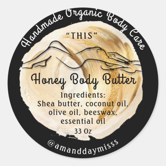 Lichaamsbutter Balm Verpakking Gold Black Ronde Sticker (Voorkant)
