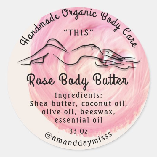Lichaamsbutter Balm Verpakking Roos Peony Powder Ronde Sticker (Voorkant)