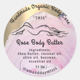 Lichaamsbutter Balm Verpakking Roze Gold Stroke Ronde Sticker