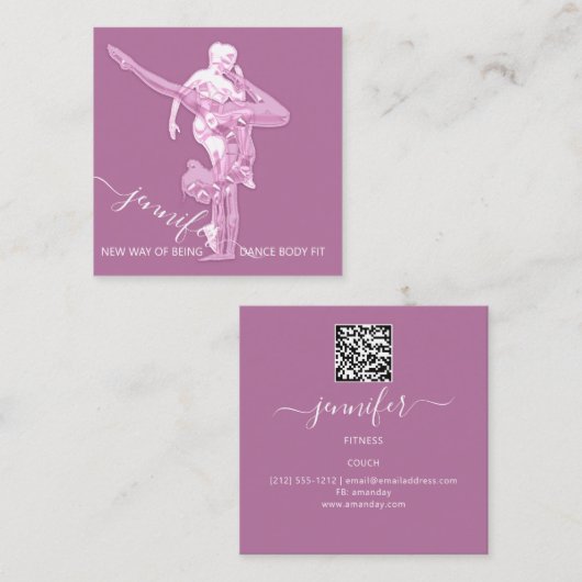 Lichaamsfitness Dance Couch QRCODE Logo Roze pasta Vierkante Visitekaartje (Voorkant / Achterkant)
