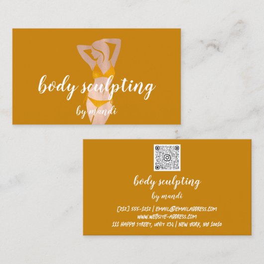 Lichaamsgewicht slachting Logo Geel Bikini QR Visitekaartje (Voorkant / Achterkant)