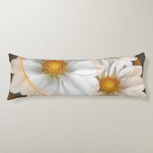 Lichaamskussen Bloemen Wit Zwart Sinaasappel (Voorkant)