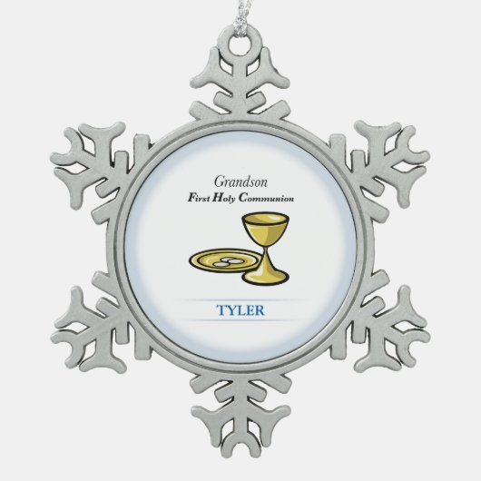 Lichaamslichaam en kleinzoon tin sneeuwvlok ornament (Voorkant)