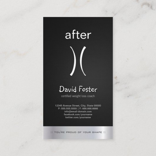 Lichaamslichaam voor en na gewichtsverlies coach t visitekaartje (Achterkant)
