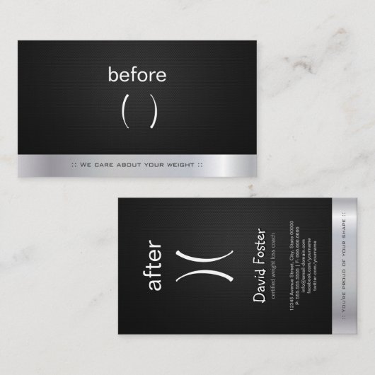 Lichaamslichaam voor en na gewichtsverlies coach t visitekaartje (Voorkant / Achterkant)