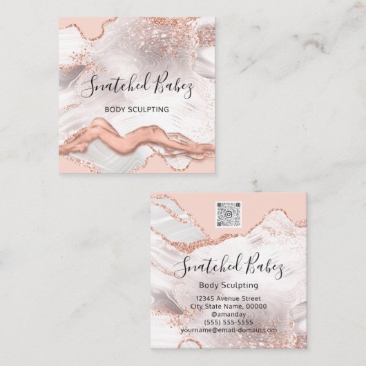 Lichaamsmassage Sculpting SPA Marble QRCODE Squ Vierkante Visitekaartje (Voorkant / Achterkant)