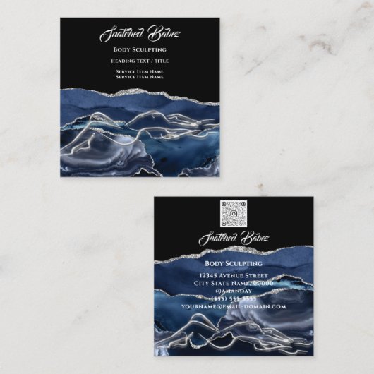 Lichaamsmassage-slachting SilverGlitter QRCODE Vierkante Visitekaartje (Voorkant / Achterkant)