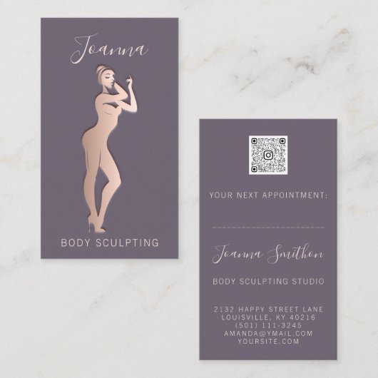 Lichaamsvormend Sculpting QR Code Logo Paars Visitekaartje (Voorkant / Achterkant)