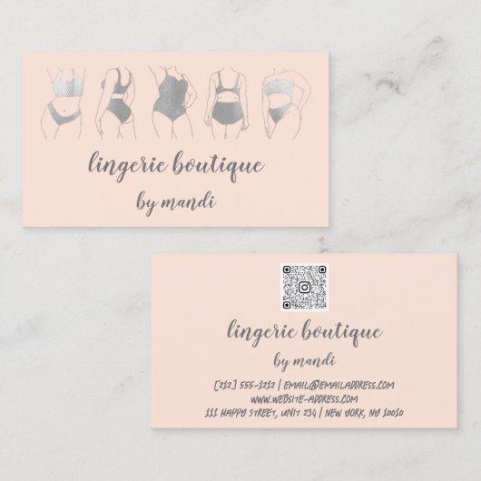 Lichaamszorg Logo QR Code Bikini Ondergoed Winkelg Visitekaartje (Voorkant / Achterkant)