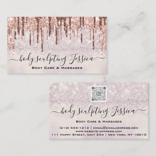 Lichaamszorg Schoonheidssalon QRCode Logo Glitter  Visitekaartje (Voorkant / Achterkant)