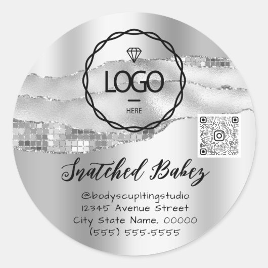 Lichaamszorg sculpend Cosmetica Logo QR-code Silve Ronde Sticker (Voorkant)
