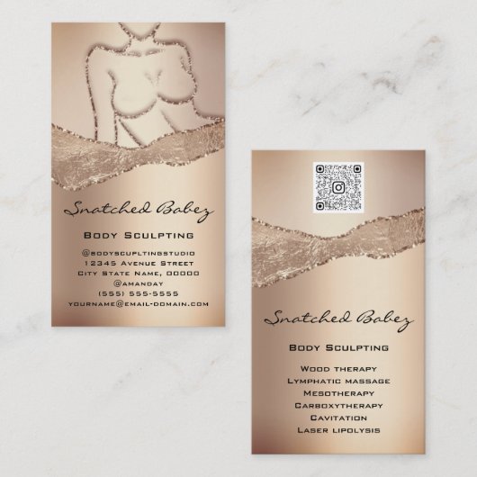 Lichaamszorg sculpend Logo QR Code Glitter Roos Visitekaartje (Voorkant / Achterkant)