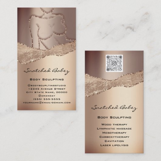Lichaamszorg sculpend Logo QR Code Roos Glitter Wa Visitekaartje (Voorkant / Achterkant)