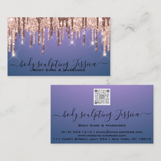 Lichaamszorg sculpend QRCode Logo Paars Visitekaartje (Voorkant / Achterkant)