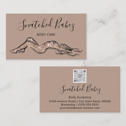 Lichaamszorg sculpend QRCODE-Roos Glitter Brown Visitekaartje (Voorkant / Achterkant)
