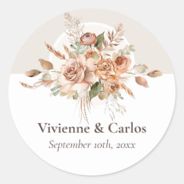 Licht Aarde Tone Bloemen Rustiek Boho Huwelijk Ronde Sticker