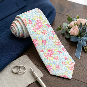 Licht Aqua Blau Blush Roze Lime Groen Kunstpatroon Stropdas