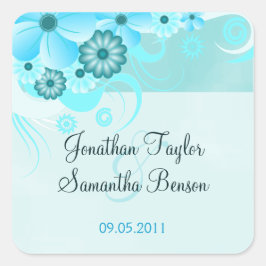 Licht Aqua Blauw Bloemen Bewaar de datum Favor Sti Vierkante Sticker
