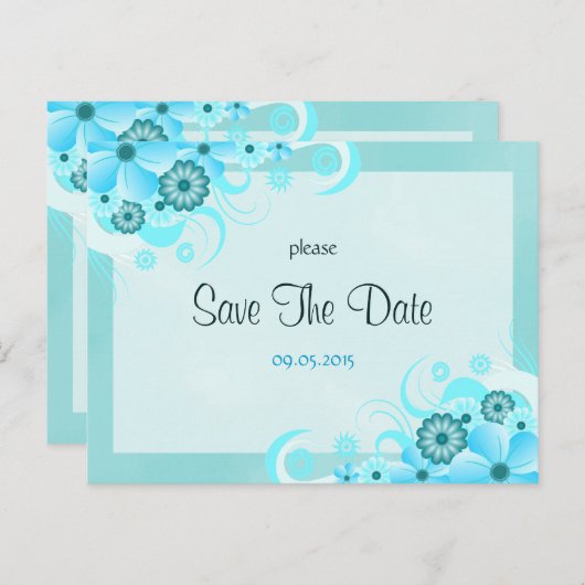 Licht Aqua Blauw Bloemen Bruiloft Save The Date Ka Aankondigingskaart (Voorkant / Achterkant)