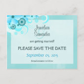 Licht Aqua Blauw Bloemen Bruiloft Save The Date Ka Aankondigingskaart (Achterkant)