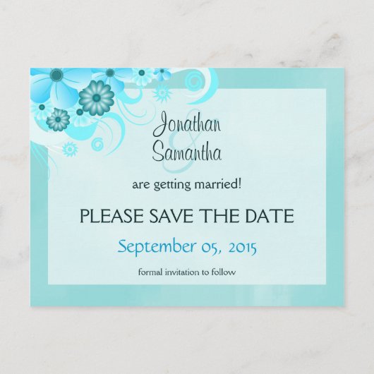 Licht Aqua Blauw Bloemen Bruiloft Save The Date Ka Aankondigingskaart (Achterkant)