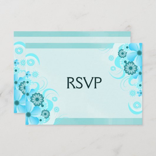 Licht Aqua Blauw Bloemen Elegante RSVP Reactie Kaa (Voorkant / Achterkant)