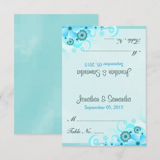 Licht Aqua Blauw Bloemen Tent Bruiloft Plaats Kaar Kaart (Voorkant / Achterkant)