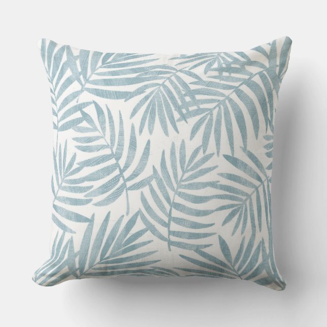 Licht Aqua Blauw en Wit Palm Leaf Sierkussen (Voorkant)