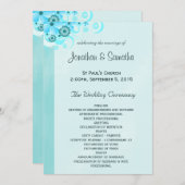Licht Aqua Blauw Turquoise Bloemen Trouwprogramma Programmakaart (Voorkant / Achterkant)