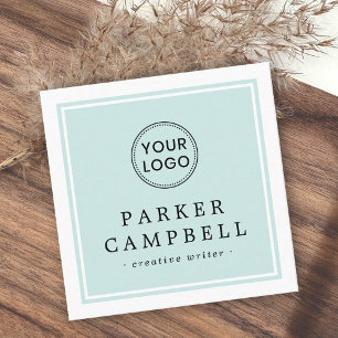 Licht aqua blauw witte rand uw minimalistisch logo vierkante visitekaartje