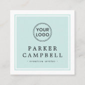 Licht aqua blauw witte rand uw minimalistisch logo vierkante visitekaartje (Voorkant)